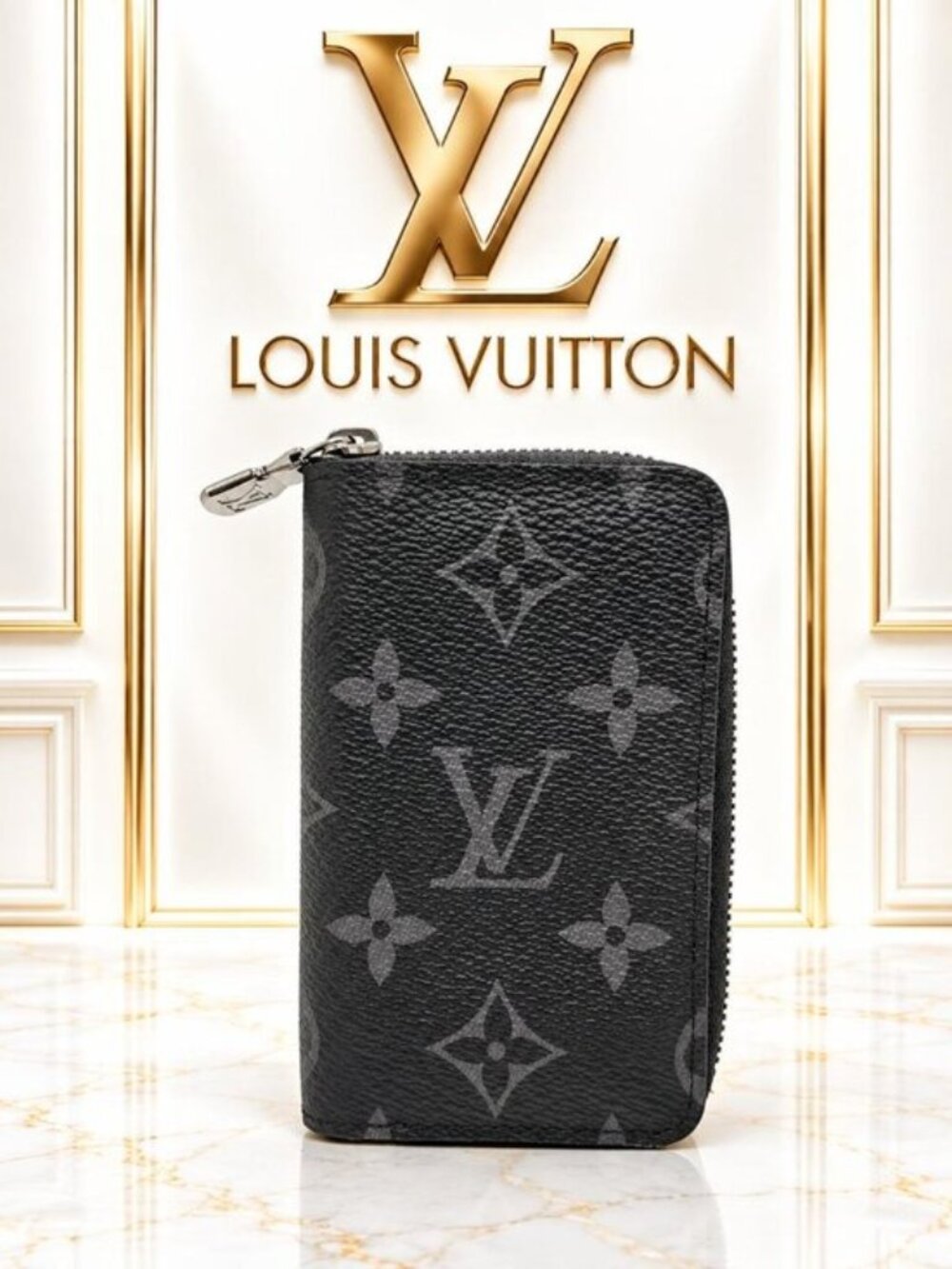 Authentic Louis Vuitton Zippy Wallet Monogram Eclipse Black Gray LV